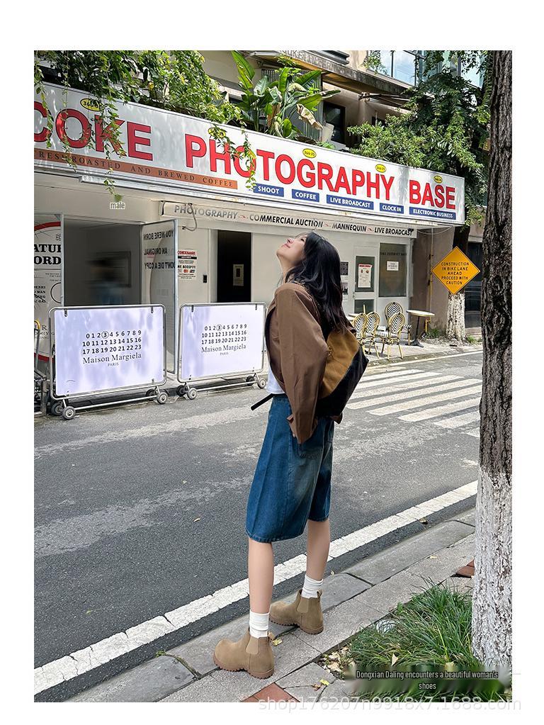 Women's Retro Suede Height-Boosting Chelsea Ankle Boots - 6cm Thick Sole, Round Toe