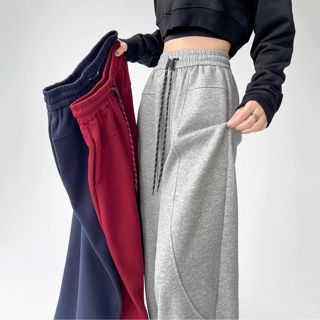 Women's High-Waist Wide-Leg Sweatpants: Autumn/Winter Thickened Velvet Casual Pants