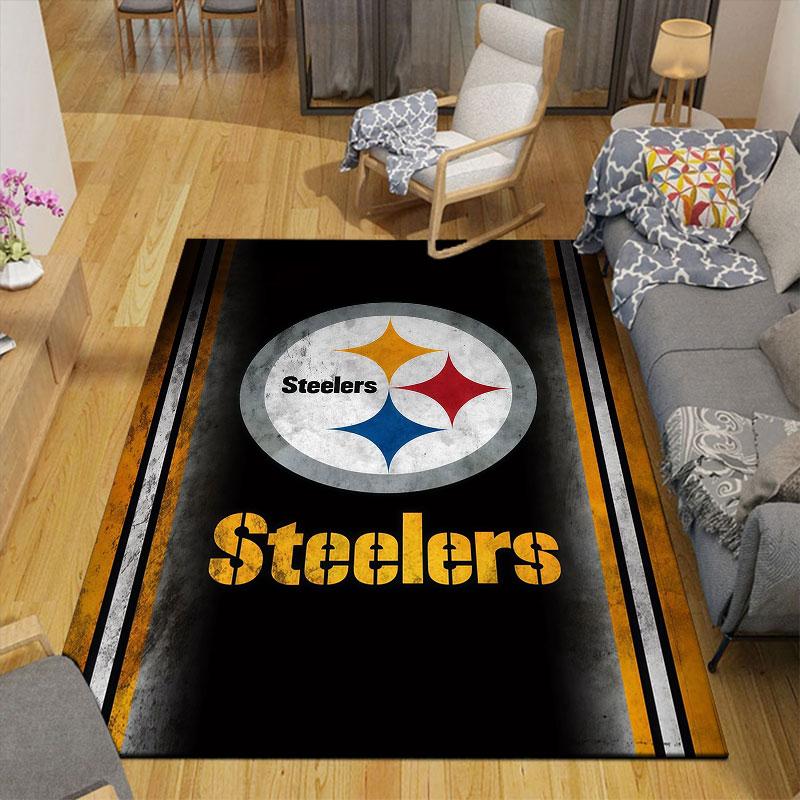 Steelers logo Flannel Printed Carpet, Home Sofa Decoration for Living Room & Bedroom, Non‑Slip Play Flannel Floor Mat for Game Room