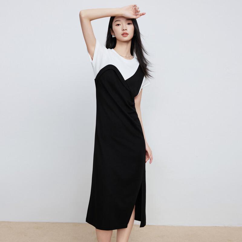 

Elva Island Women s Black & White Patchwork Side Slit Midi Dress XL