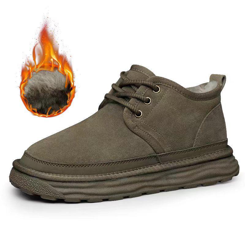 

Мужские зимние ботинки с меховой подкладкой - Теплые хлопковые модные и рабочие ботинки средней длины 44, laces зелёный