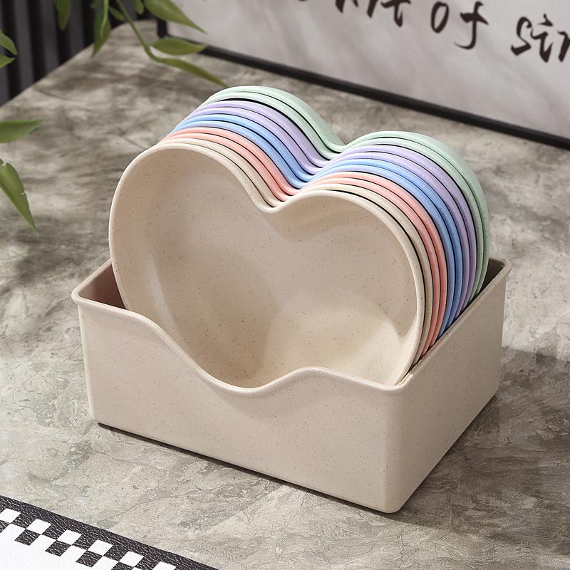 Creative Plates, Snacks, Simple Plates, Thickened Anti-Drop Spitting Bone Saucers, Plastic Fruit Plates, Love Shapes, Drop-Resistant Plates