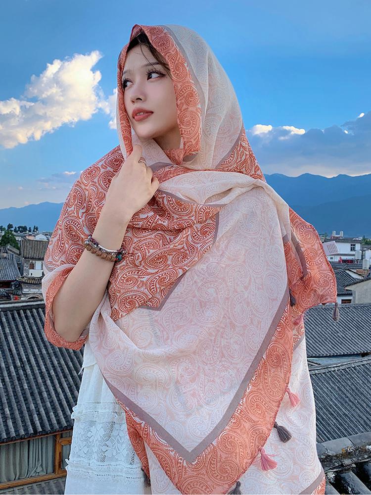 Summer Elegant Women Silk Scarf Beach Wrap Shawls Vintage Scarfs For Ladies Sunscreen Bandana Hijab Mujer Bohemian Scarve Pareo