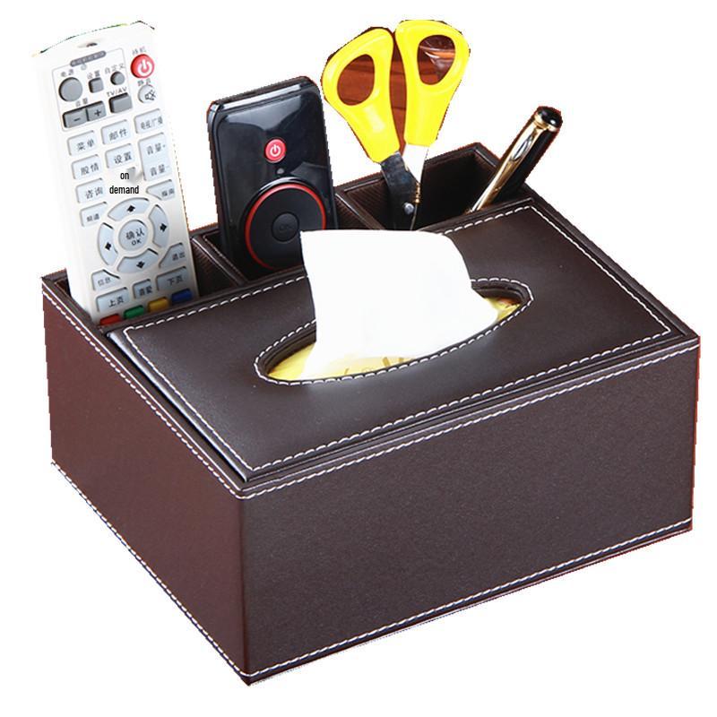 Hotel PU Leather Tissue Box & Remote Holder - European Style Multifunctional Organizer
