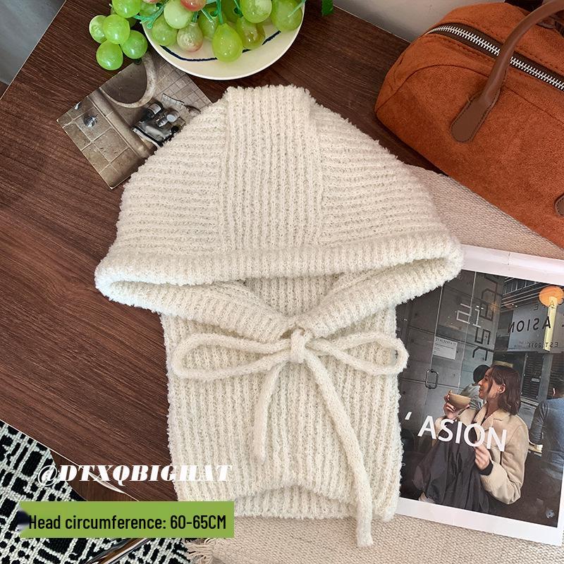 

Женская красная вязаная балаклава в корейском стиле 2024 - Теплая, толстая, защищающая от холода зимняя шерстяная шапка-пуловер One Size грязно-белый