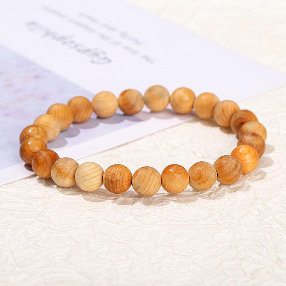 8mm Wooden Beads Bracelet Vintage Natural Wood Meditation Elastic Bracelets Women Healing Balance Ethnic Style Jewelry