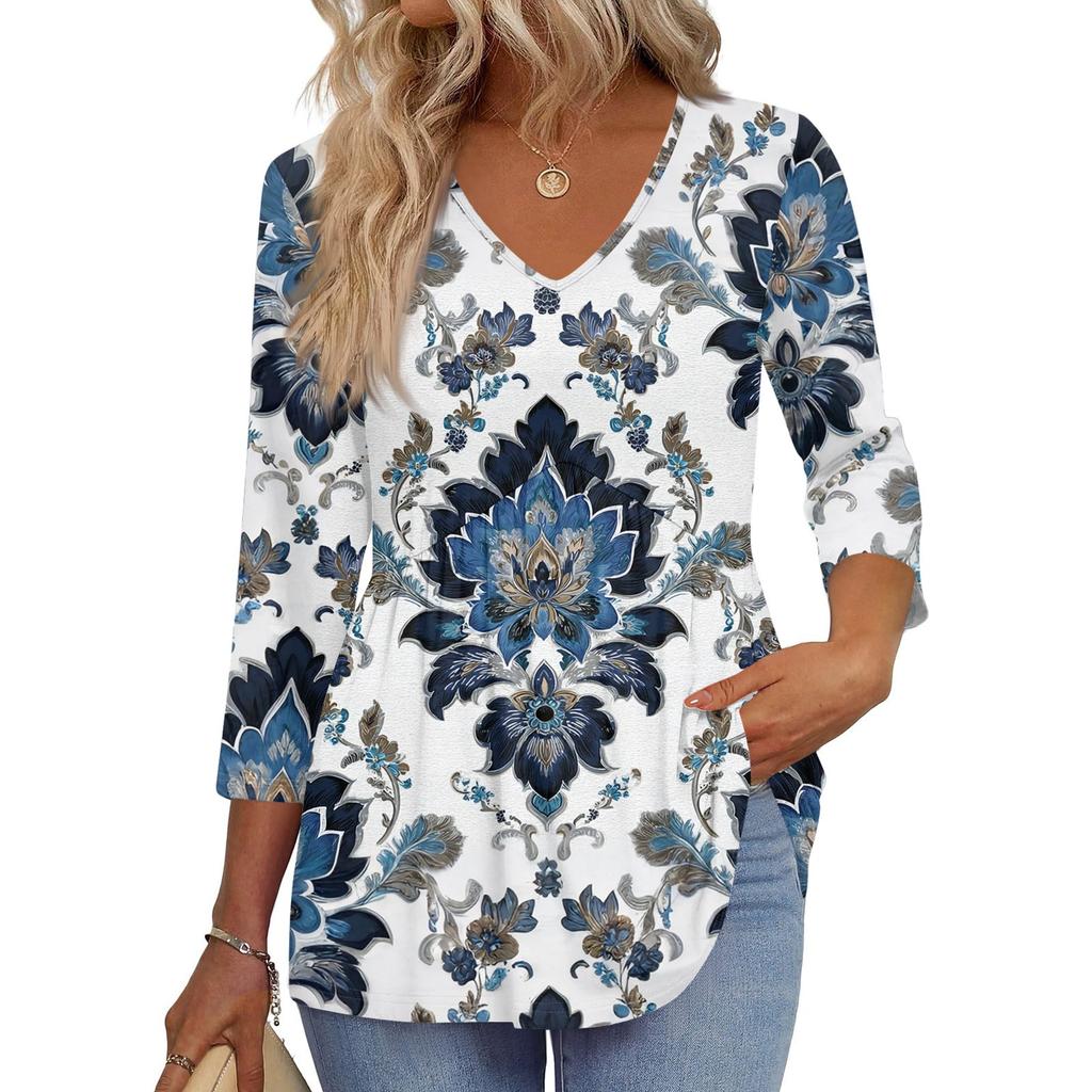Women's T Shirt Print 3/4 Sleeve Fashion Basic V- Neck Regular Top