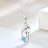 S925 Sterling Silver Vintage Twin Dolphin Heart Shaped Blue ZIRCON Charms Pendant Dainty Thin Chain Women Beach Vacation Gift