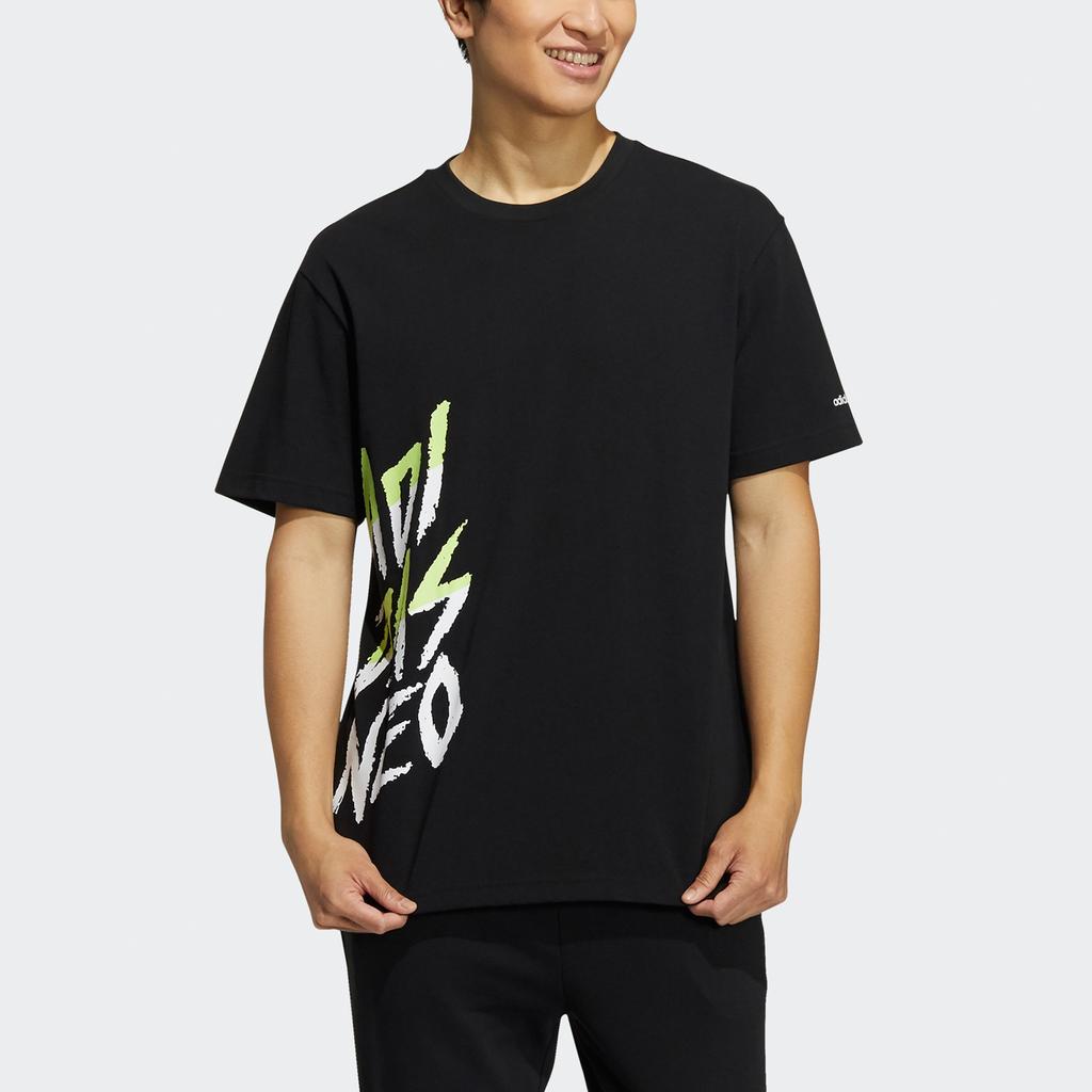 adidas neo M Logo Tee 2 Alphabet Printing Sports Short Sleeve Black Men's HC3831