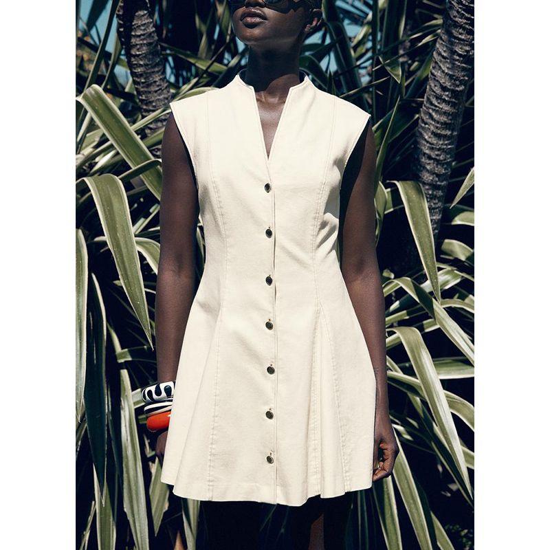 Summer Women's Clothing Contrast Color Thread Decoration A- line Hem Minimalist Sleeveless Mini Dress 3189622