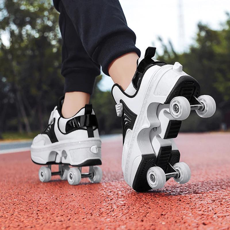 Deform Roller Skate Shoes Professional Double Row 4-Wheel Skates Youth  Men Women Parkour Runaway Sneakers With 4 Wheels Shoes