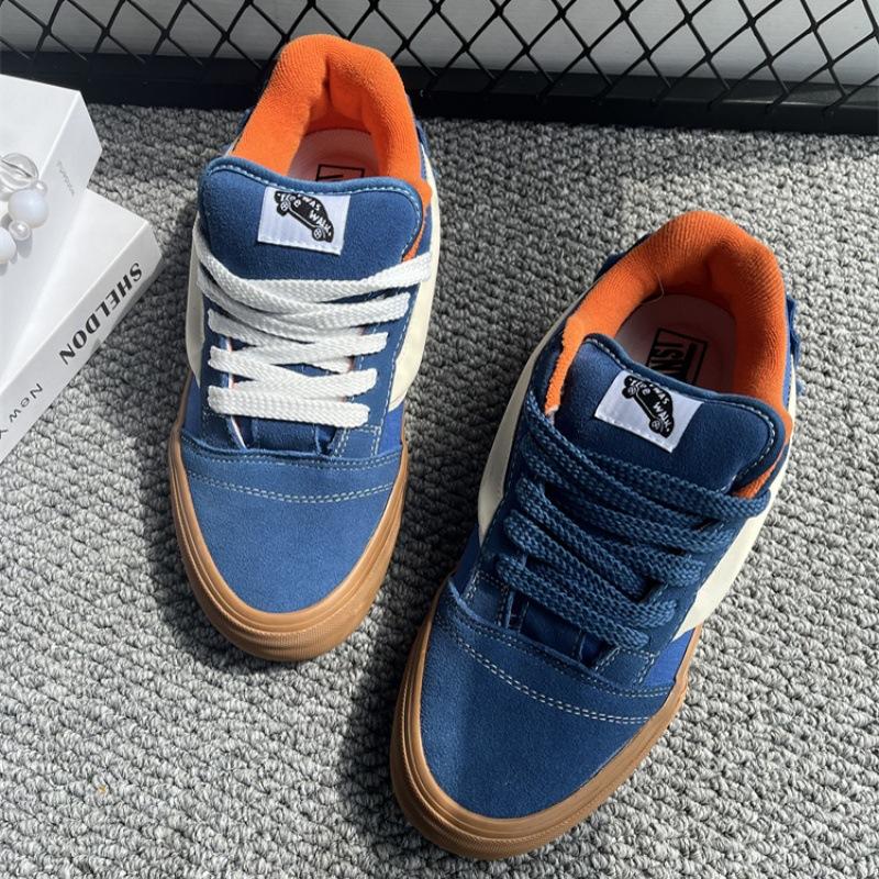 Nieuwe knu skool borduurwerk gezamenlijke naam kleine blauwe oranje koffie zool dik brood schoenen retro casual board schoenen