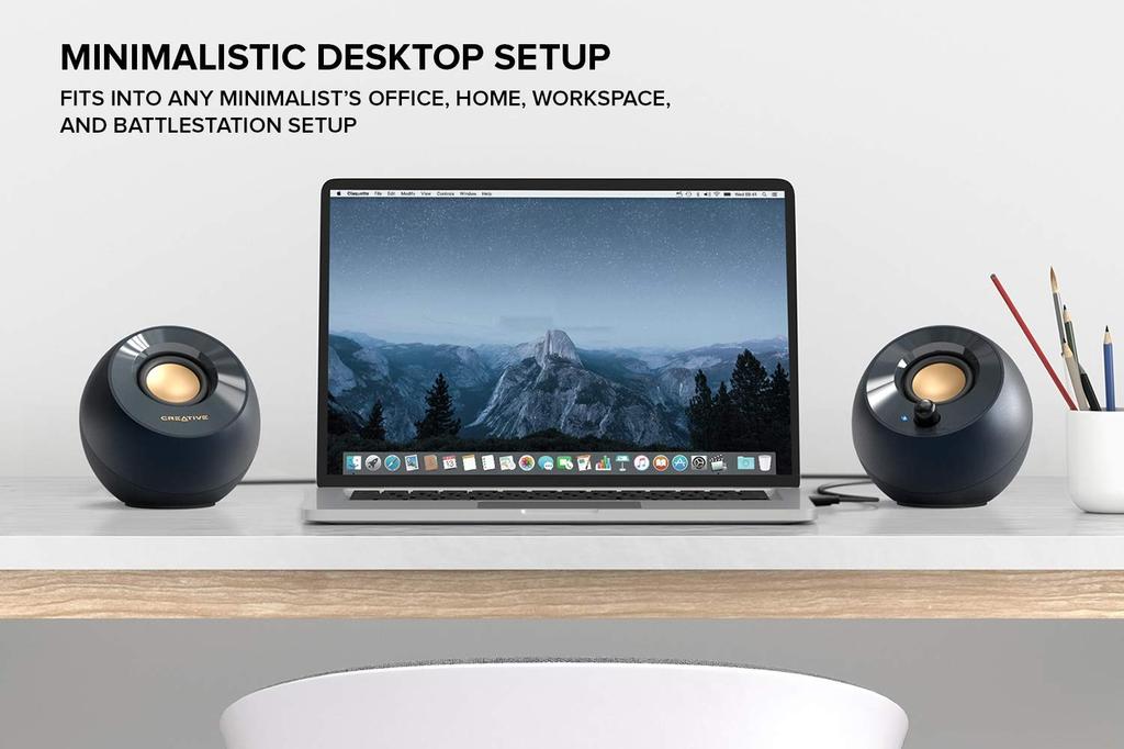 Creative Pebble V2 Minimalistic Desktop Speaker with AUX Up to 8W RMS Power for Computers and Includes Adapter and Extension Cable - 2.0 USB-C, 3.5mm