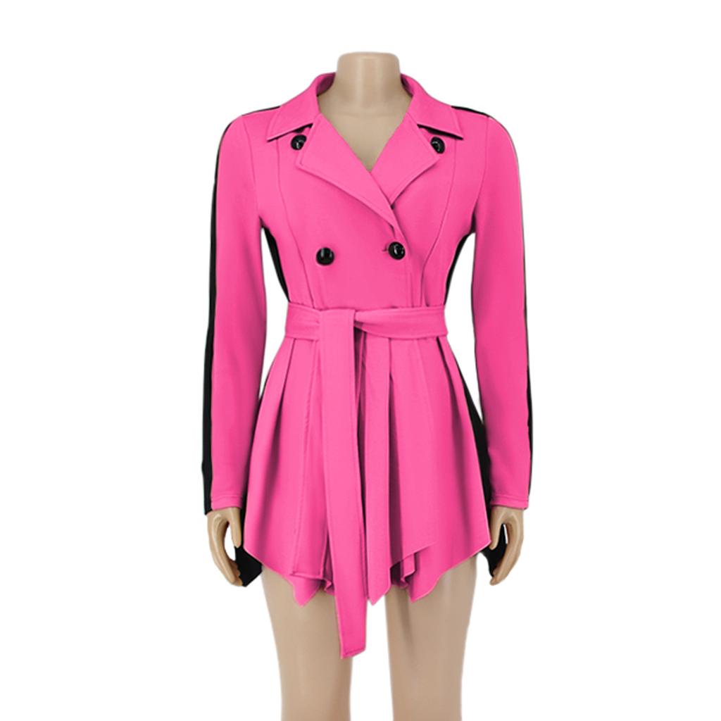 Mode Frauen verdickt Patchwork Langarm Bandage großen Revers Mantel Kleid