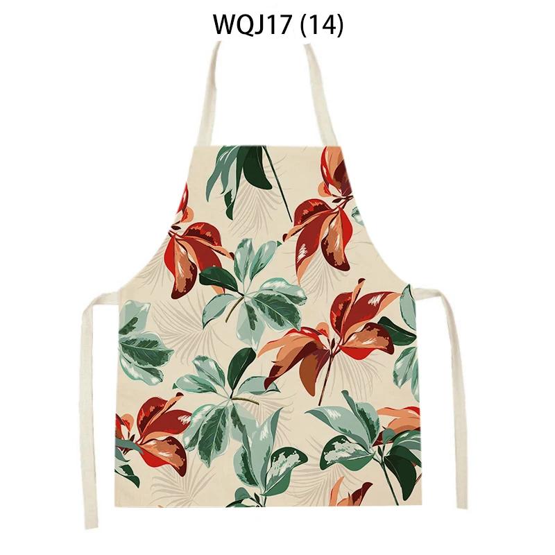 Flower Leaves Pattern Kitchen Aprons Home Cooking Linen Sleeveless Aprons Plants Style Household Sleeveless Cleaning Pinafore