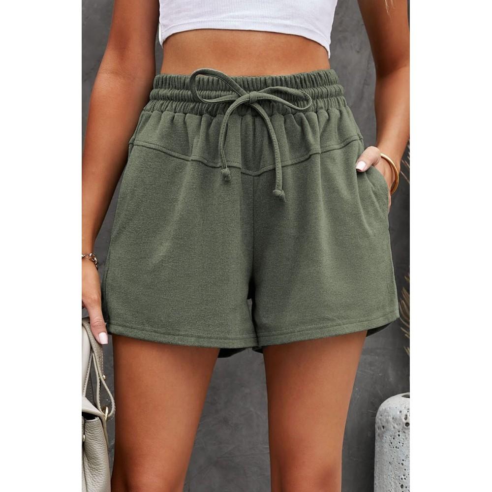 

Women s Solid Color Lace-up Pocket Casual Sports Shorts Clothes Sale S зелёный