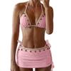 European and American Swimwear Women's 2026 New Neck Beach Sexy Swimsuit High-end Hot Spring Bikini Three-piece Set in Stock