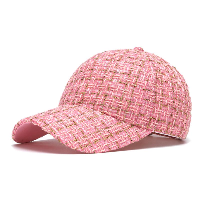 Classic French Style Plaid Baseball Cap for Women - Gold Thread, Hard Brim, Fashionable Autumn/Winter Accessory