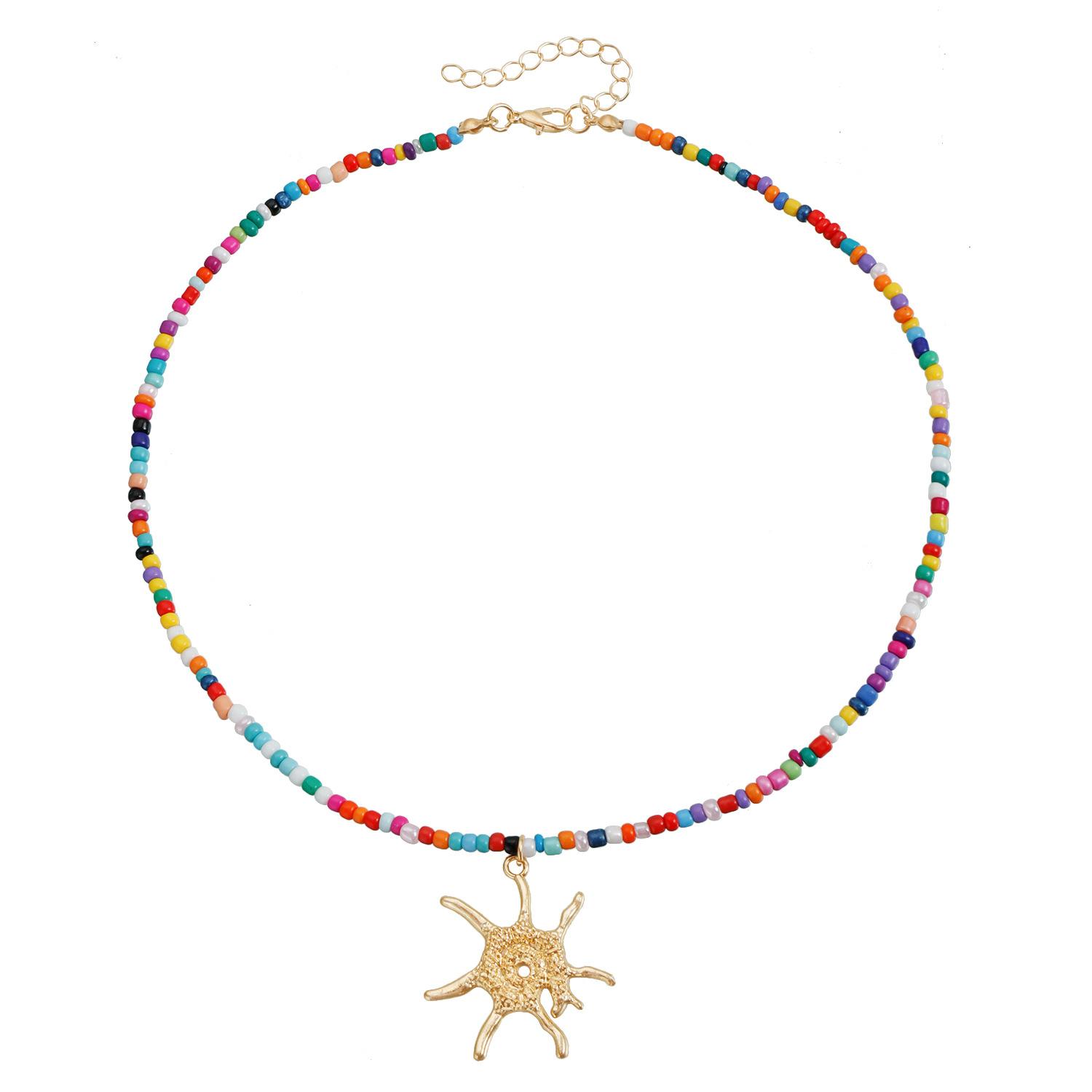 Bohemian Vintage Summer Beach Element Necklace Colorful Rice Bead Necklace