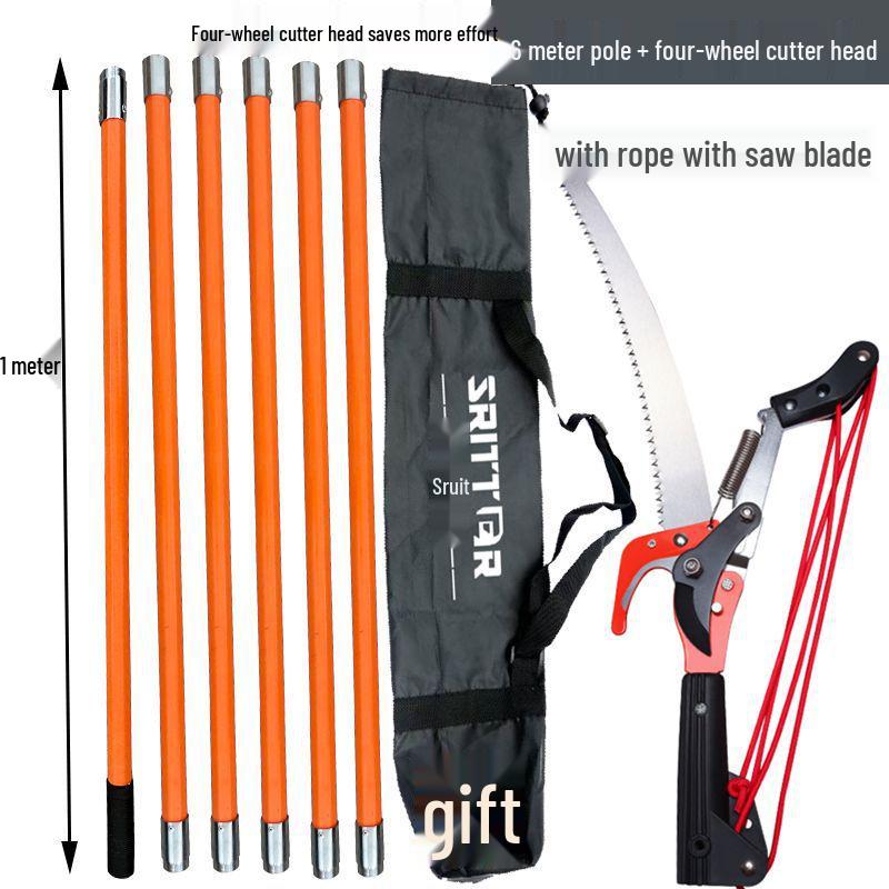 Aluminum Alloy Telescopic Pole and Pruner with High Branch Saw for Tree Pruning.