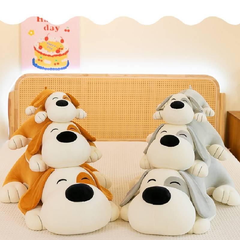Adorable Plush Toy Dog Pillow Soft And Cuddly Stuffed Animal For Sleeping Yellow And Gray Colors