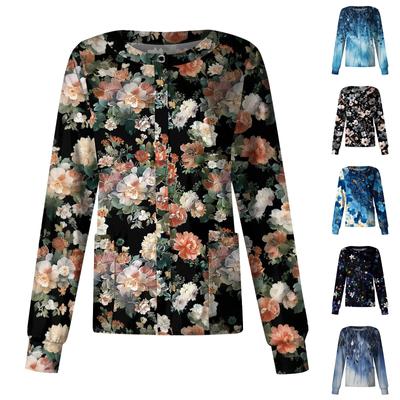 Women's Casual Long-sleeved Single-breasted Floral Printed Protective Clothing Cardigan Top