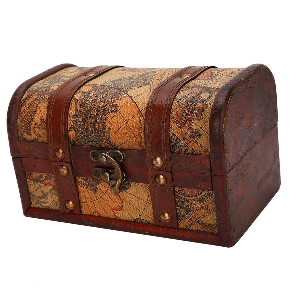 Vintage Wood Box Jewelry Storage Case Treasure Chest (Stamp)