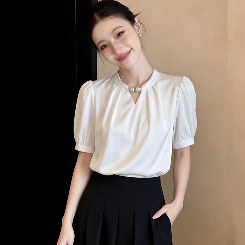 La Chapelle Women s V-Neck Puff Sleeve Blouse S