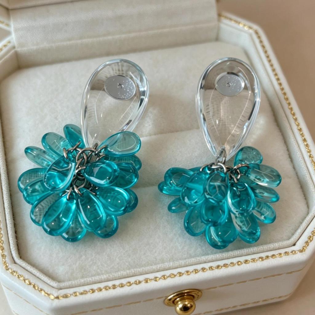 Orecchini a Fiocco in Vetro Blu Vintage - Ornamento dal Design Retrò