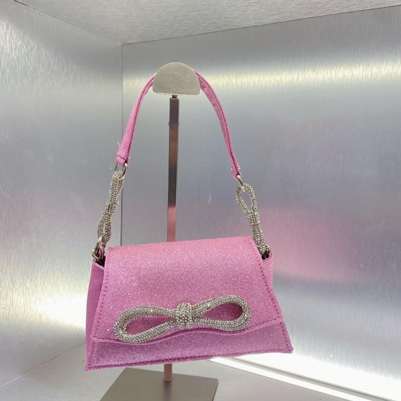Sparkling Rhinestone Bow Mini Crossbody Bag Women Sweet Pastel Pink Chain Shoulder Clutch Evening Purse