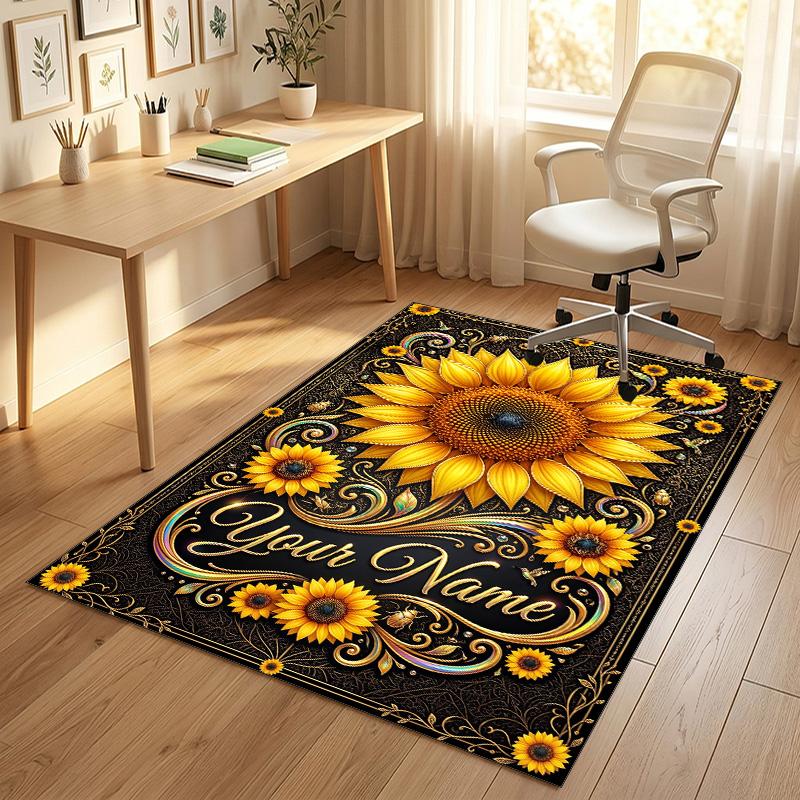 Sunburst Theme Soft Crystal Velvet Rug Custom Name & Text Print Non Slip Floor Rug for Bedroom Living Room