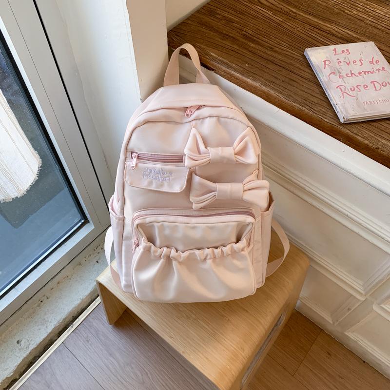 Schulrucksack Kirschblüte Milchiger Nebel Schleife Rucksack Koreanisches Mädchen Studentin Party Vielseitig Campus Pendler Reise Kosmetiktasche