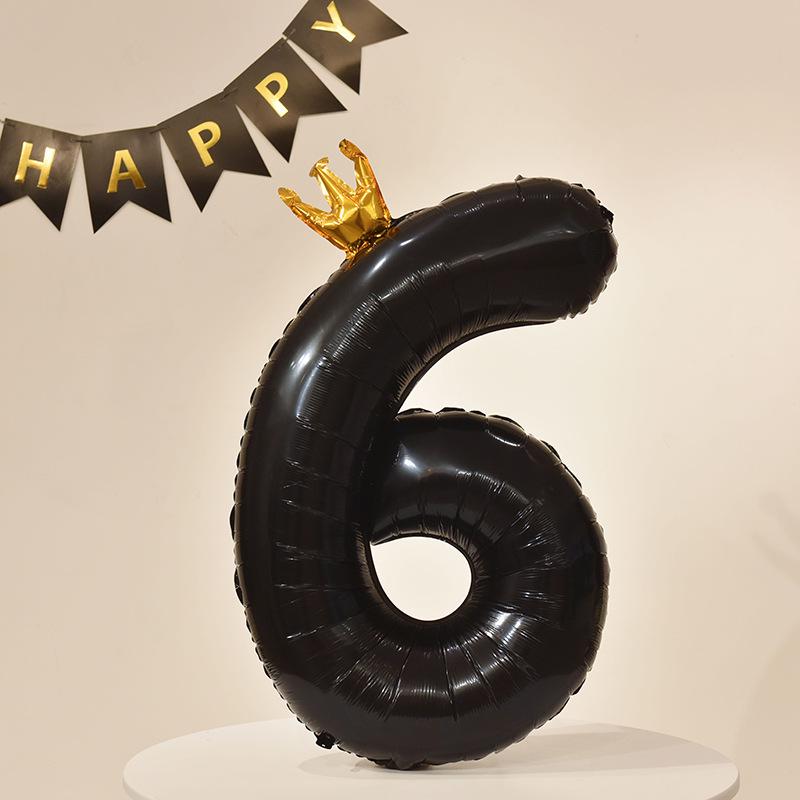 40” Black Crown Birthday Number Balloons - First Birthday Party Photo Props & Decoration