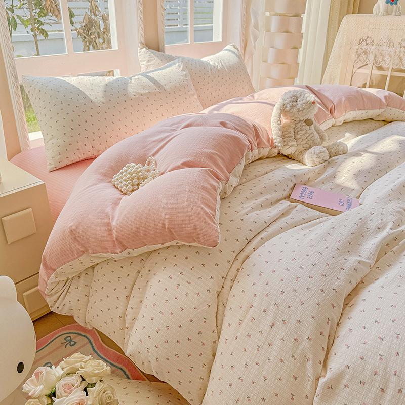 Class A maternal and infant grade, jacquard aerobic colored cotton, skin-friendly, comfortable, simple and literary 4pcs set on the bed