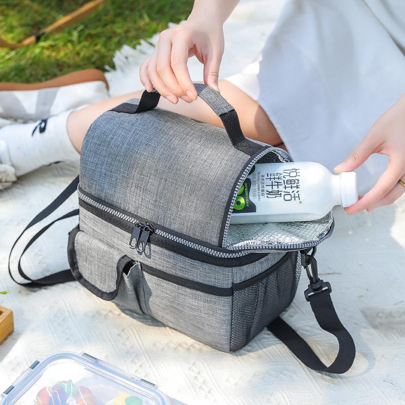 Portable Thermal Lunch Bag Food Box Durable Waterproof Office Cooler Lunch Box Ice Insulated Case Camping Oxford Dinner Bag Outdoor Travel Picnic Bag