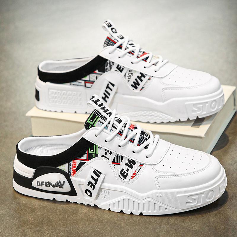 2025 Summer Platform Half Shoes For Men Mules Backless Loafers Slipper Man Slides Thick Bottom Mens Semi-Drag Casual Board Shoes