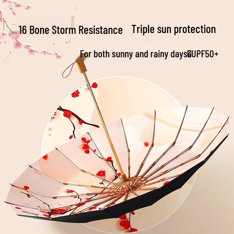 PALONY Retro Chinese Style 16-Rib Folding Umbrella