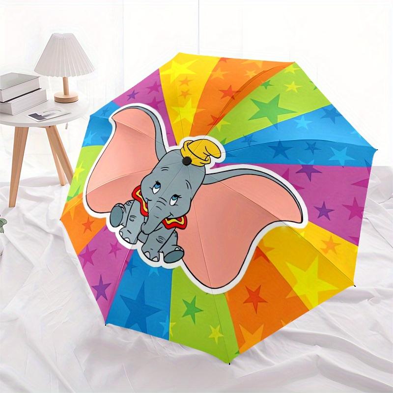 

Dumbo,Elephant,Rainbow Theme Automatic Compact Folding Cute Umbrella - Portable and Durable, 8-Bone Iron Umbrella for All Weather0707080