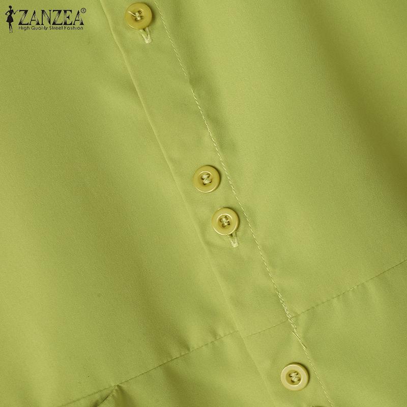 ZANZEA Women Casual Turn Down Collar Solid Color Short Sleeve Blouse