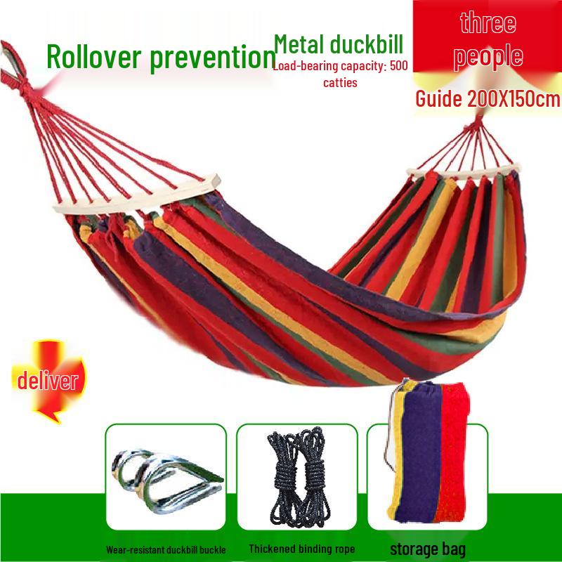 Reinforced Wooden Stick Canvas Outdoor Camping Hammock