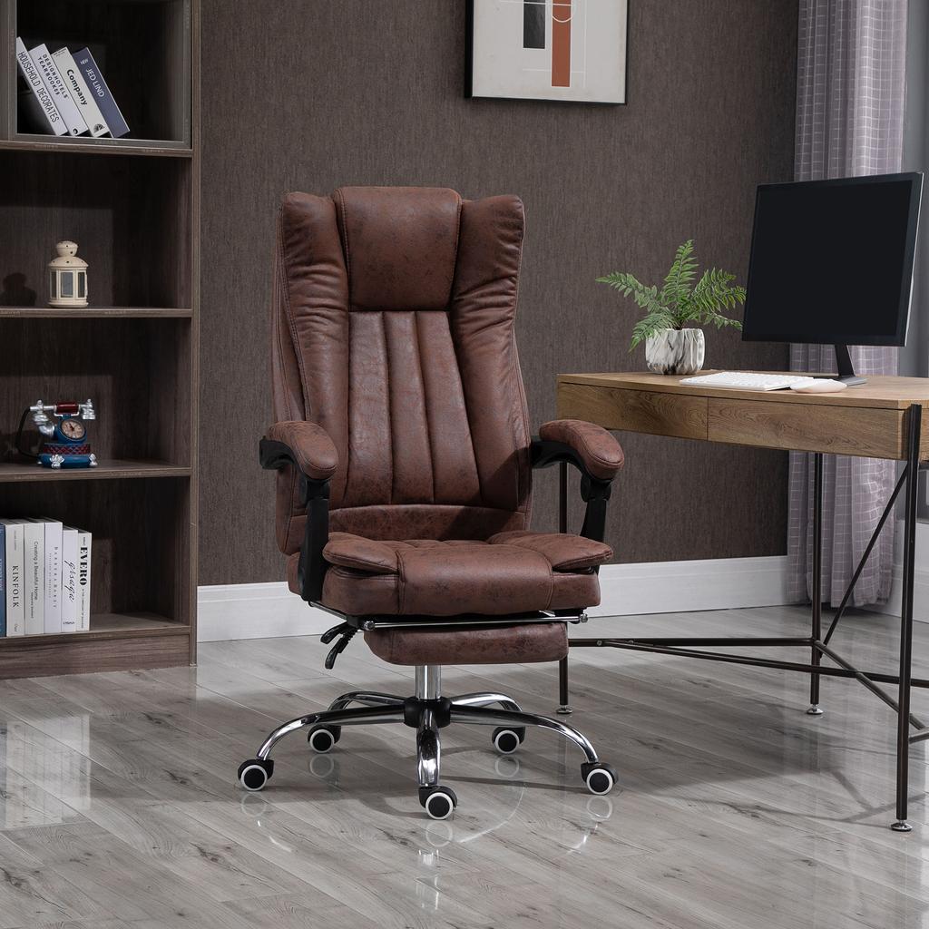 Home Office Chair Microfibre Desk Chair with Reclining Function Armrests Swivel Wheels Footrest Brown