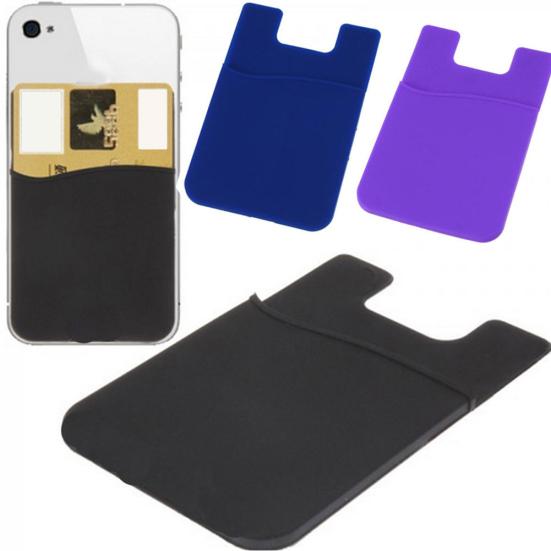 Solid Color Silicone Card Sleeve Earphones ID Credit Storage Phone Back Case
