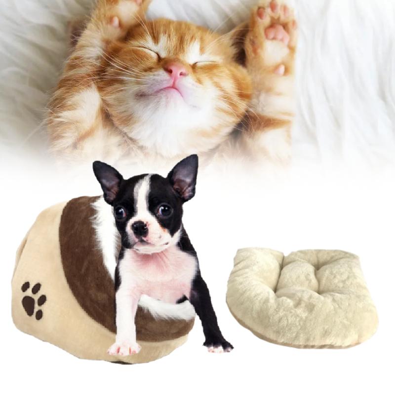 Bed Cat Cave Warm Pet Nest Dog House Semiclosed Sleep Brown Washable Soft