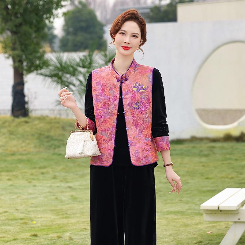 

Mother s Day Gold Velvet Spring Two-Piece Outfit - Mom s Fashionable Vest and Top Set 2XL (120-135 lbs)