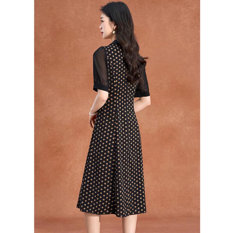 French Retro Polka Dot Lace Patchwork Midi Dress