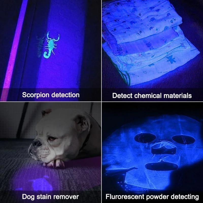 Powerful UV Flashlight 365nm Black Mirror Purple Torch Blacklight USB Rechargeable Ultraviolet Lantern for Pet Urine Detection