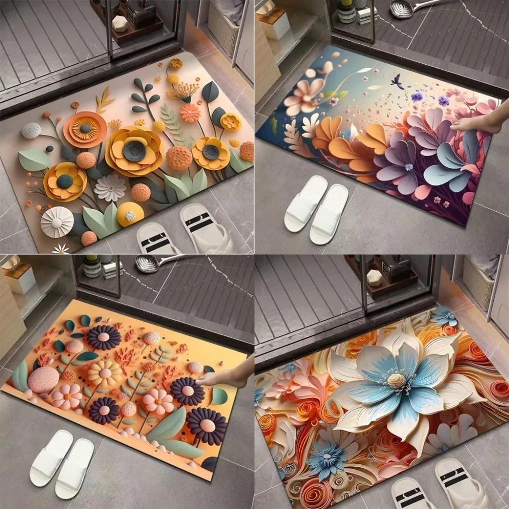 Durable 3D Bath Mat Diatomaceous Earth Absorbent Shower Doormat Anti Slip Oil Painting Bathroom Floor Mat Door