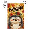 Garden Flag , Welcome Hedgehog Garden Flag, Cute Fall Autumn Floral Animal Outdoor Flag, Double Sided Decorative Yard Flag for Porch Lawn Patio All Se