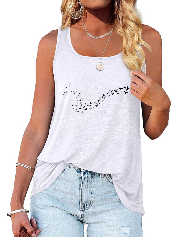 Women Fashion Print Sleeveless Top Summer Casual Round Collar T-shirt Pullover Loose Ladies Tank Top