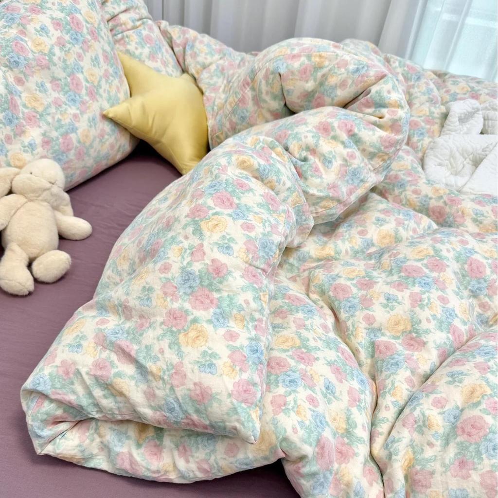 Live Broadcast Explosion Class A Maternal And Infant Grade Cotton Pure Cotton Double-Layer Yarn 4-Pcs Set Student Children'S Dormitory 3Pc Quilt Cover
